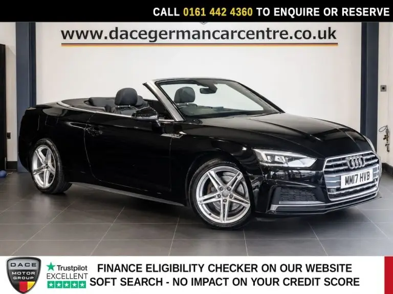 Used 2017 BLACK AUDI A5 CABRIOLET Convertible 2.0 TFSI S line Convertible 2dr Petrol S Tronic Euro 6 (s/s) (190 ps) PETROL (reg. 2017-06-16) (Automatic) for sale in Stockport