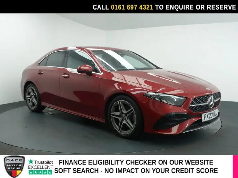 Used 2023 RED MERCEDES-BENZ A CLASS Saloon 1.3 A180h MHEV AMG Line (Executive) Saloon 4dr Petrol Hybrid 7G-DCT Euro 6 (s/s) (150 ps) PETROL HYBRID (reg. 2023-03-29) (Automatic) for sale in Stockport