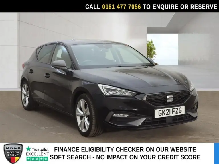 Used 2021 BLACK SEAT LEON Hatchback 1.5 eTSI MHEV FR Hatchback 5dr Petrol Hybrid DSG Euro 6 (s/s) (150 ps) PETROL HYBRID (reg. 2021-04-07) (Automatic) for sale in Stockport