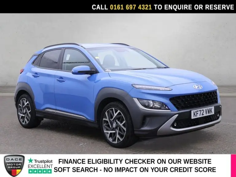 Used 2022 BLUE HYUNDAI KONA SUV 1.6 h-GDi Premium SUV 5dr Petrol Hybrid DCT Euro 6 (s/s) (141 ps) PETROL HYBRID (reg. 2022-09-02) (Automatic) for sale in Stockport